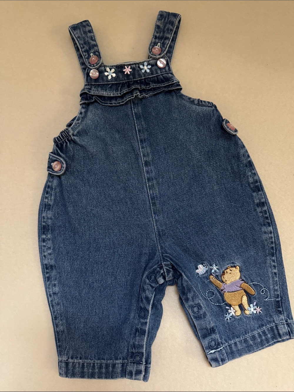 VTG 90s Disney Winnie the Pooh Embroidered Denim Baby Overalls 3-6 Months
